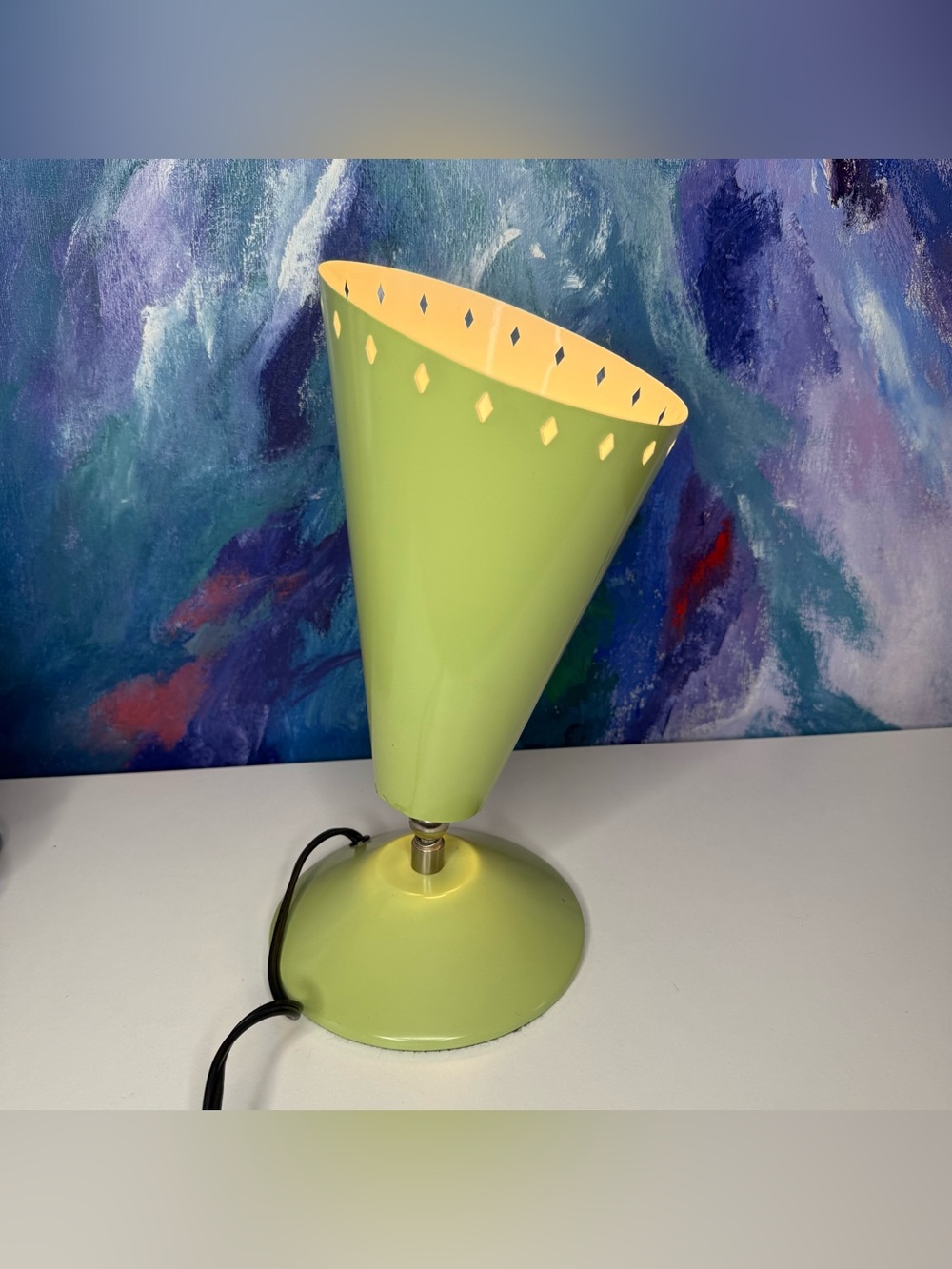 Green Adjustable Up Light Metal Table Lamp Atomic MCM Retro Style Y2K Early 2000
